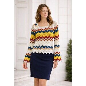 Poof Apparel Womens Sweater Small Knitted Chevron Colorful Boho Retro Artsy